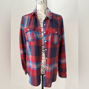 Women’s Medium Red and Blue Plaid Button-Up Long Sleeve Shirt